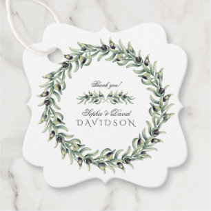 Lush Watercolour Olive Branches Wreath Wedding Favor Tags