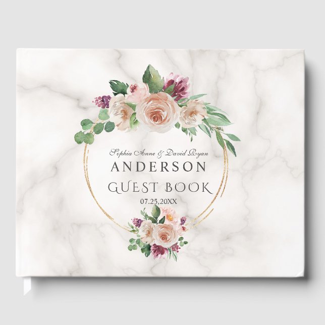 Lush Watercolour Olive Branches Wreath Wedding Guest Book (Front)
