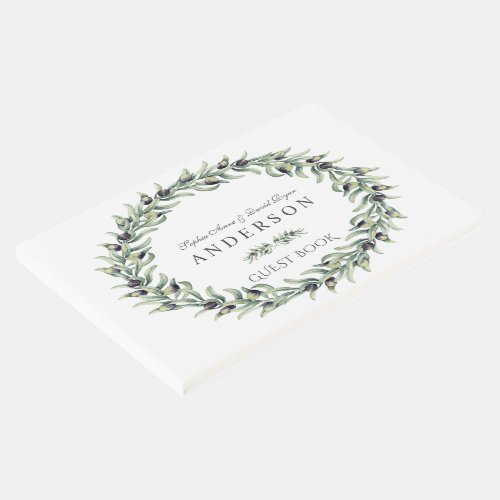 Lush Watercolour Olive Branches Wreath Wedding Guest Book
