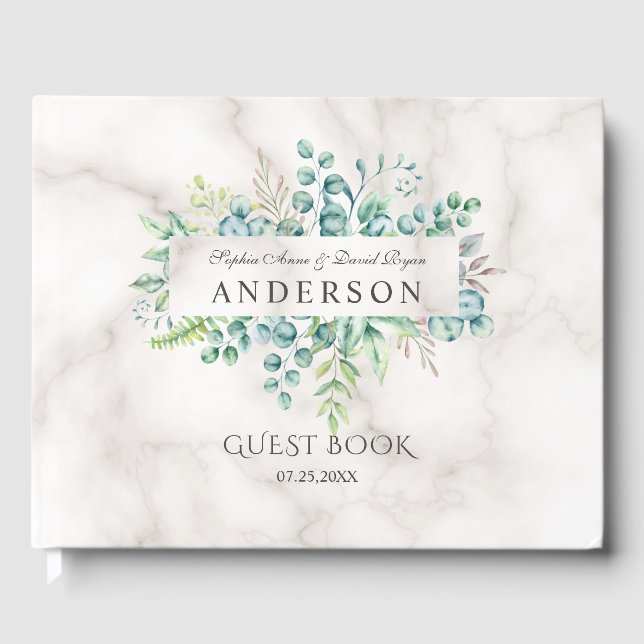 Lush Watercolour Olive Branches Wreath Wedding Guest Book (Front)