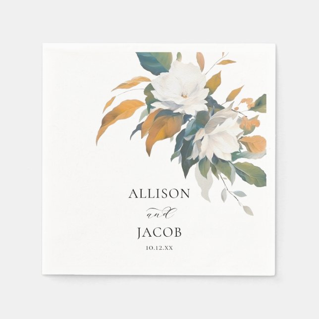 Lush White Floral Wedding Napkins (Front)