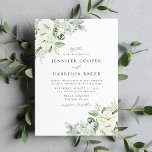 Lush White Flowers and Greenery Wedding Invitation<br><div class="desc">Elegant,  botanical wedding invitation featuring your wedding details front and center with bouquets of painted white gardenia flowers,  sprigs of baby's breath,  sage green fern leaves,  and vibrant green leaves at the corners. This white floral wedding invitation is perfect for garden weddings and spring or summer weddings.</div>