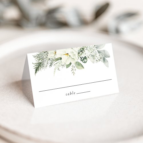 Lush White Flowers and Greenery Wedding Place Card
