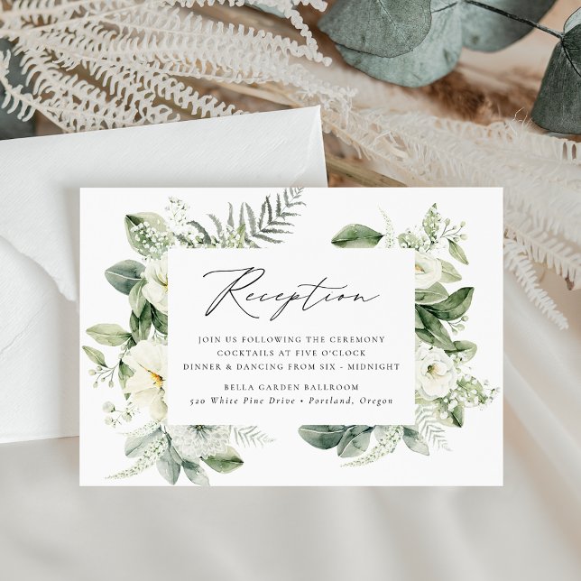 Lush White Flowers and Greenery Wedding Reception Enclosure Card (Creator Uploaded)