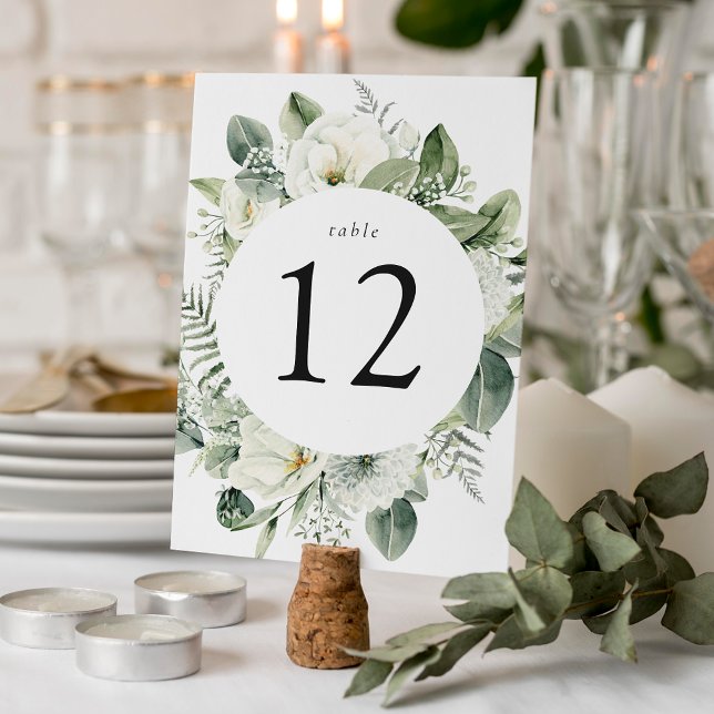 Lush White Flowers and Greenery Wedding Table Number (Creator Uploaded)