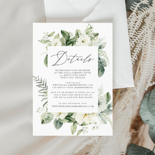 Lush White Flowers & Greenery Guest Information Enclosure Card