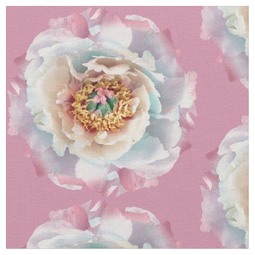 Lush White Peonies Pattern Fabric
