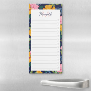 Lush Yellow Floral Pattern Checkbox Grocery List Magnetic Notepad