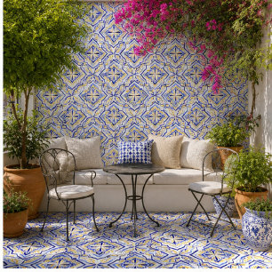 Lusitana Grace Elegant Blue and Gold Mediterranean Ceramic Tile
