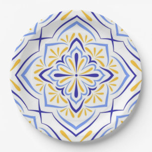 Lusitana Grace Elegant Blue and Gold Mediterranean Paper Plates