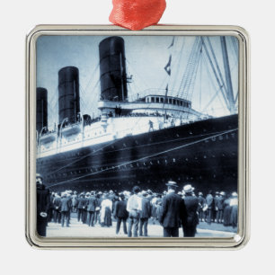 Lusitania Docked in New York City Blue Tone Metal Ornament