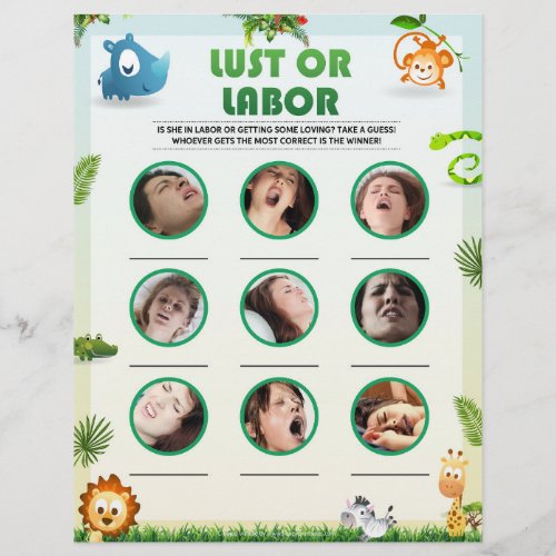 Lust Or Labor Baby Shower Game Animal Theme Letterhead