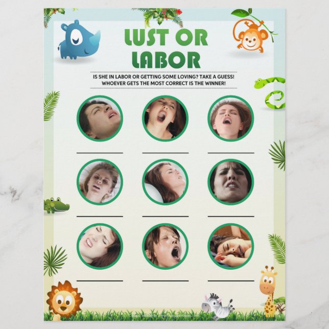 Lust Or Labor Baby Shower Game [Animal Theme] Letterhead (Front)