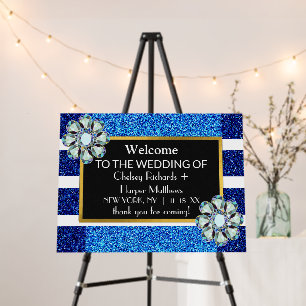 Luster Dark Blue Glitter Floral Wedding  Foam Board