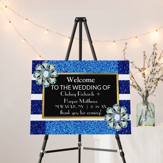 Luster Dark Blue Glitter Floral Wedding  Foam Board (In Situ (Stand))