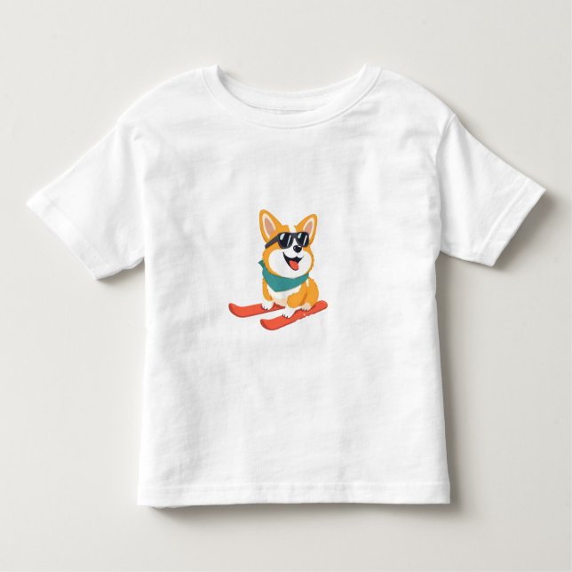 Lustiger Corgi on skis Toddler T-shirt (Front)