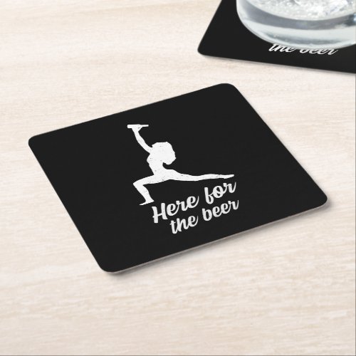 Lustiger Here for the beer Yoga Square Paper Coaster