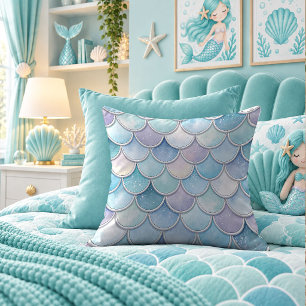 Lustrous Aqua Mermaid Scales Glow Throw Pillow