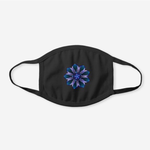 Lustrous Blue Flower Black Cotton Face Mask