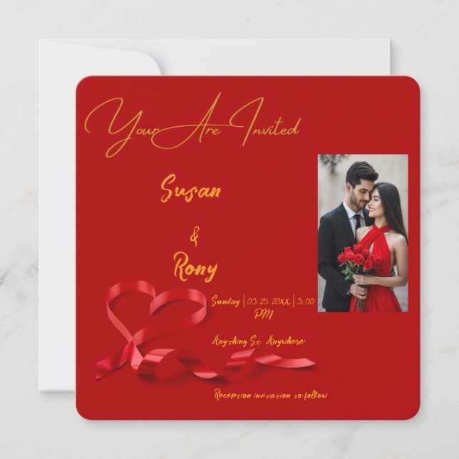 Lustrous Love : Red and Gold Wedding Invitation  (Front)