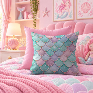 Lustrous Pastel Mermaid Scales Glow Throw Pillow