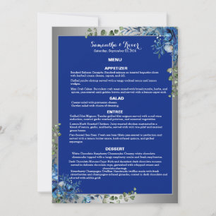 Lustrous Silver, Blue Azure Dreams Dinner Menu Invitation