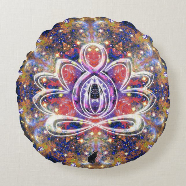 Lustrous Zen Lotus Round Pillow (Front)