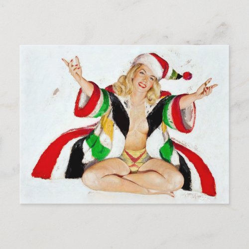 Lusty Christmas Pin up girl Postcard