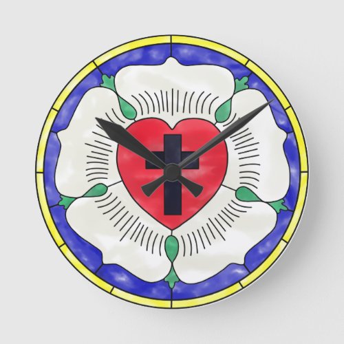 Luther Rose Stained Glass Round Wall Clock