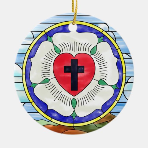Luther Rose Stained Glass Window Ceramic Ornament