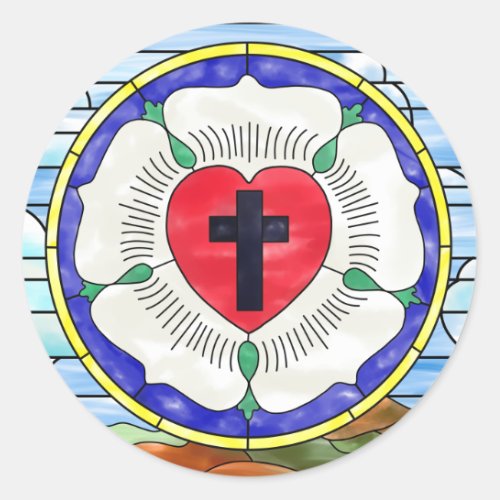 Luther Rose Stained Glass Window Classic Round Sticker