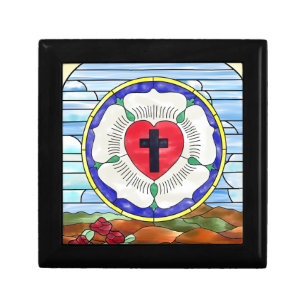 Luther Rose Stained Glass Window Keepsake Box