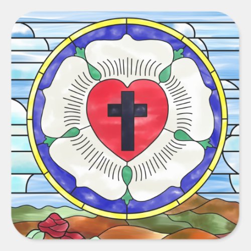 Luther Rose Stained Glass Window Square Sticker