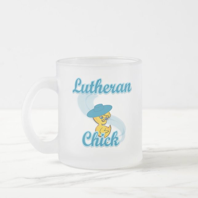 Lutheran Chick #3 Frosted Glass Coffee Mug (Left)