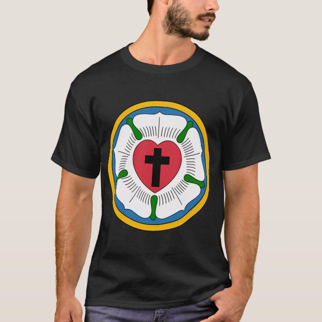 Lutheran Protestant Martin Luther Rose 95 Theses T-Shirt (Front)
