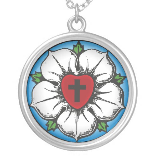 Lutheran Rose Silver Plated Necklace