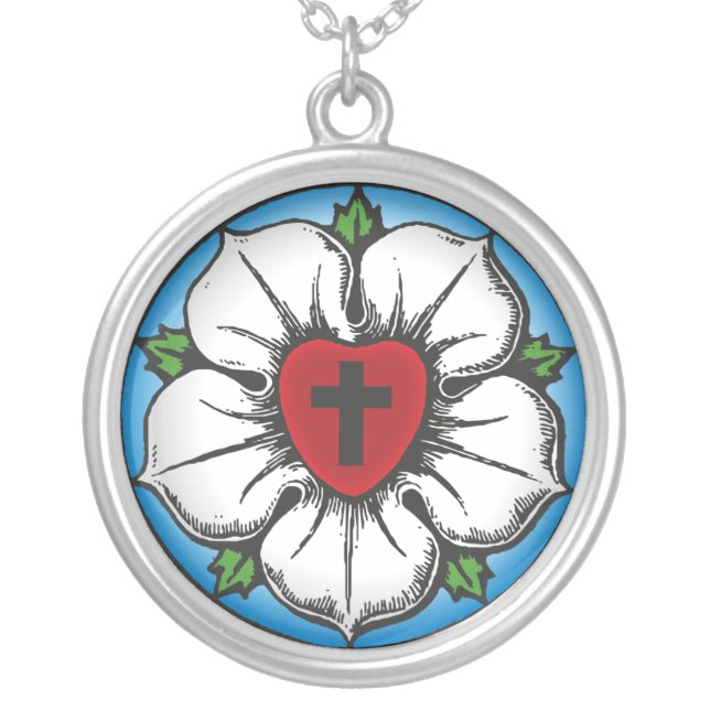 Lutheran Rose Silver Plated Necklace (Front)