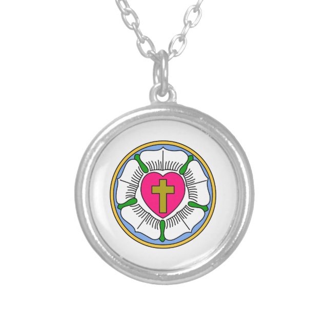 Lutheran Rose Silver Plated Necklace (Front)