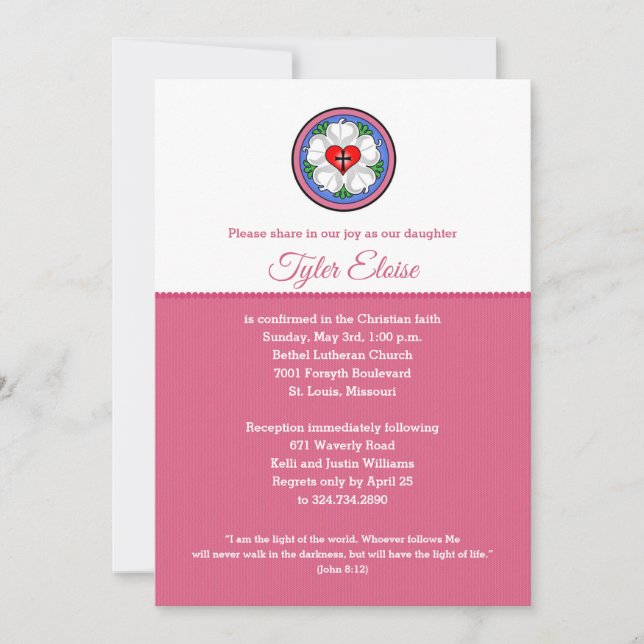 Luther's Rose Holy Cross Invitation Pink (Front)