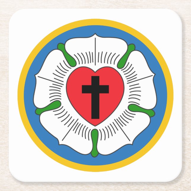 Luthers Rose Square Paper Coaster (Front)