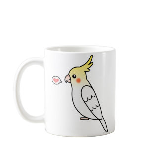 Lutino Cartoon Cockatiel Parrot Bird Love Coffee Mug