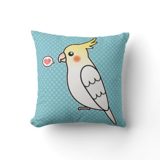 Lutino Cartoon Cockatiel Parrot Bird Love Throw Pillow