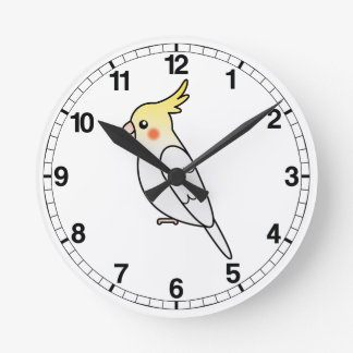 Lutino Cartoon Cockatiel Parrot Bird Round Clock