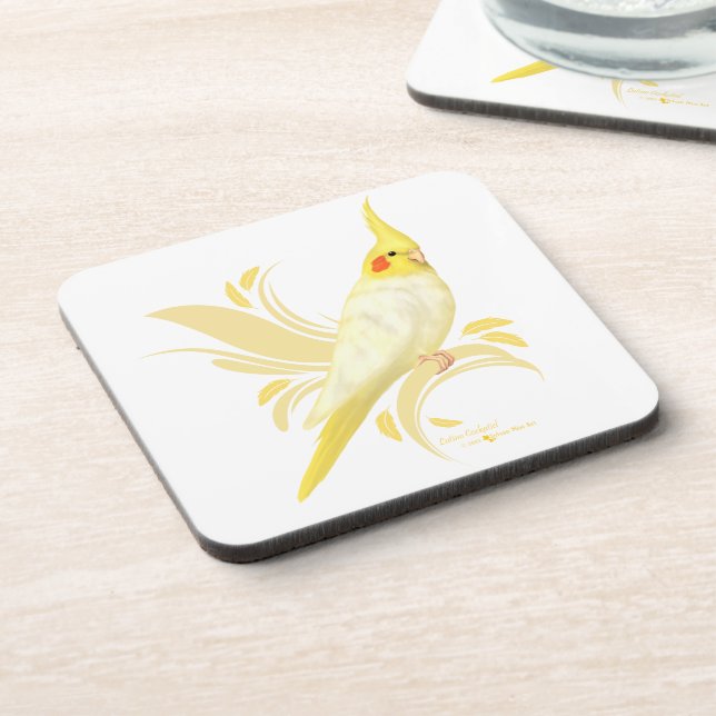 Lutino Cockatiel Drink Coaster (Left Side)