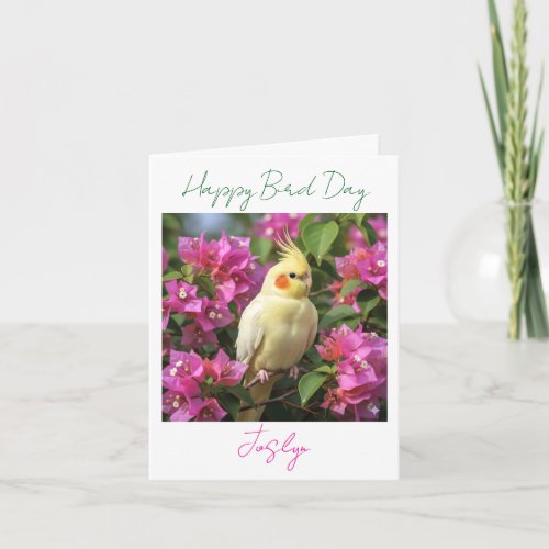 Lutino Cockatiel in Purple Flowers Custom Birthday