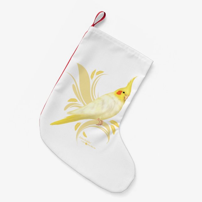 Lutino Cockatiel Small Christmas Stocking (Front (Hanging))