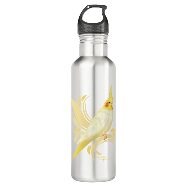 Lutino Cockatiel Stainless Steel Water Bottle (Front)