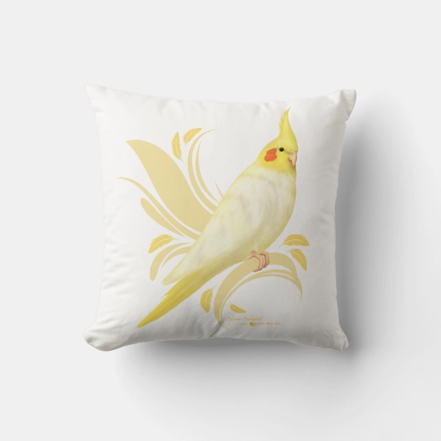 Lutino Cockatiel Throw Pillow (Front)