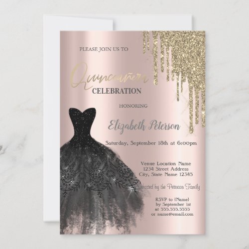 Luuxury Gold Glitter DripsDress 15th Birthday Invitation