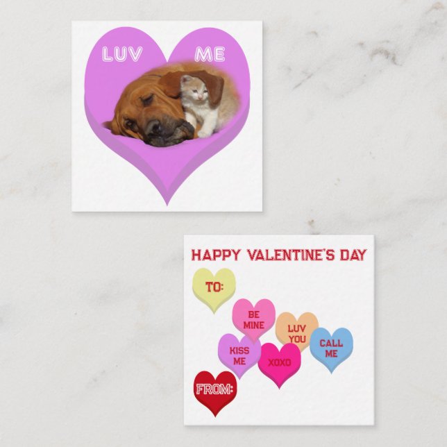 LUV ME Valentine's Critters Conversation Hearts Note Card (Front/Back)